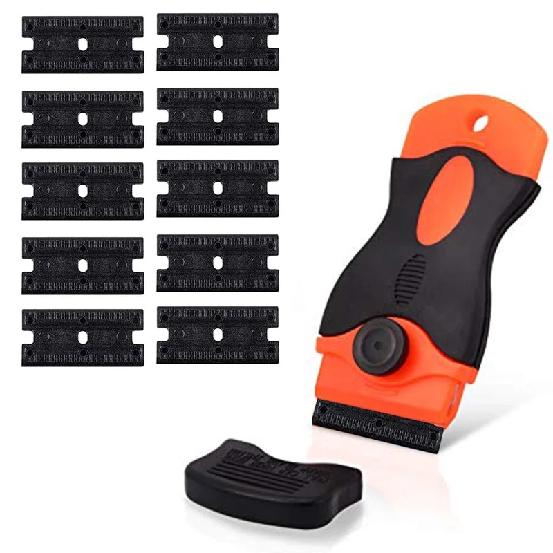 CANOPUS Razor Scraper Tool Non Scratch with 10 Double Edged Razor Blades, Glass and Plastic Scraper for Stickers, Labels and Decals