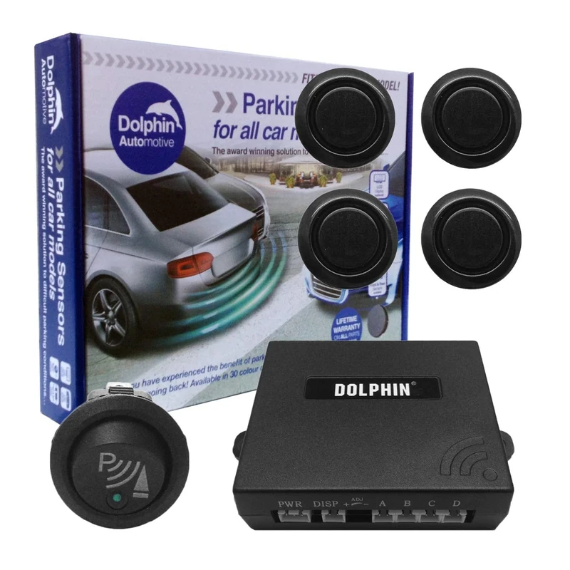 Dolphin Automotive DMS400F Micro Car Van Front Parking Sensors With Longer 6m Leads and Parking Switch in 9 Coloured Options UK (Coal Grey)