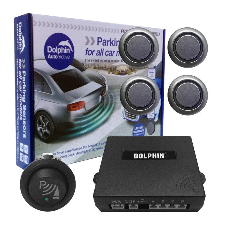 Dolphin Automotive DMS400F Micro Car Van Front Parking Sensors With Longer 6m Leads and Parking Switch in 9 Coloured Options UK (Muddy Grey)