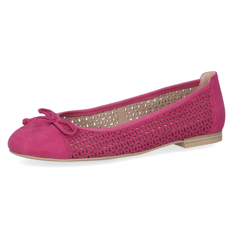 CAPRICE Women Ballet Flats Leather with Perforated Pattern, Purple (Fuchsia Suede), 4 UK