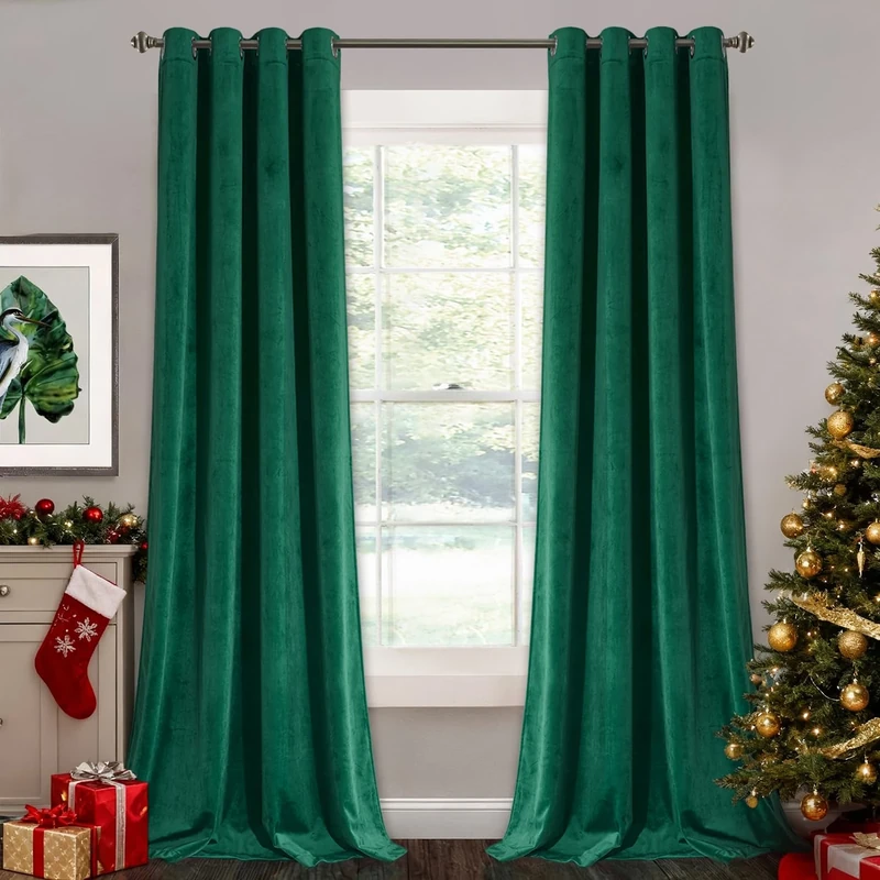 StangH Extra Long Emerald Green Velvet Curtains - Blackout Velvet Curtain Panels Thermal Insulated Privacy Protect for Parlor/Gallery, W52 x L108 inches, 2 Panels