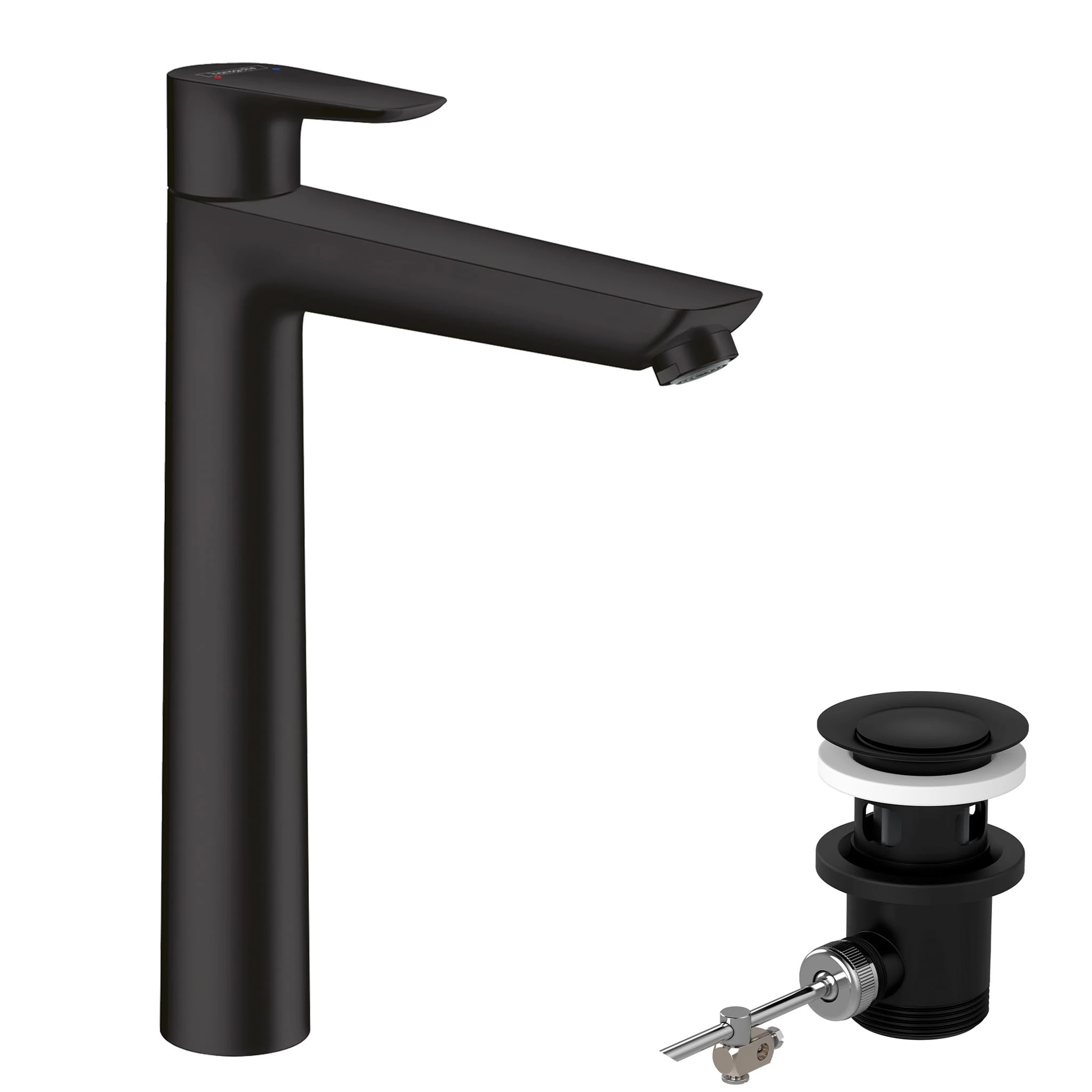 hansgrohe Talis E - bathroom tap with pop-up waste set, bathroom sink tap with spout height 234 mm, basin mixer tap water-saving (EcoSmart), matt black, 71716670