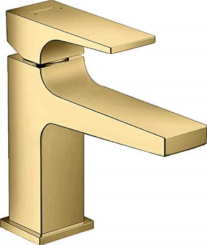 hansgrohe Metropol Water Saving Tap with Long Spout 127 mm and Height 100 mm with Push-Open Drain Fitting, Polished Gold Look