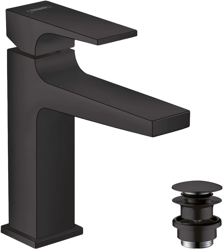 Hansgrohe Metropol Single Lever Basin Mixer 110 With Lever Handle And Push-Open Waste, Matt Black, 32507670