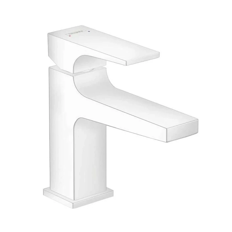 hansgrohe 32500700 Metropol Single Basin Mixer Tap 100 with Lever Handle for Hand Washbasins with Push-Open Drain Fitting Matte White, spout Height 100 mm