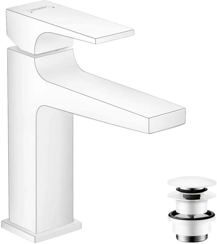 Hansgrohe Metropol Single Lever Basin Mixer 110 With Lever Handle And Push-Open Waste, Matt White, 32507700