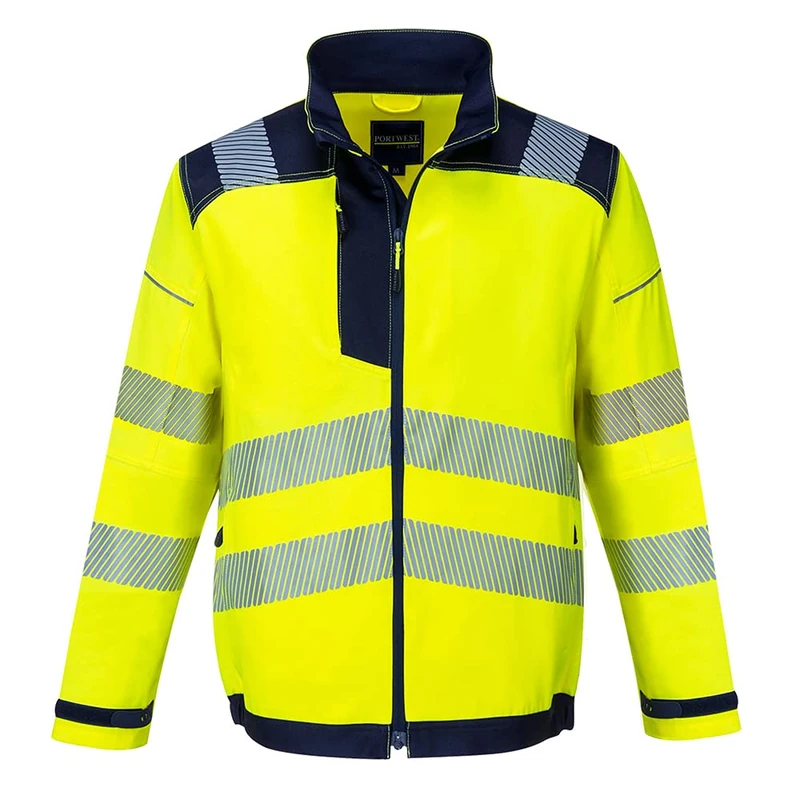 Portwest T500 PW3 Men's Hi-Vis Waterproof Jacket - Reflective High Viz Outdoor Safety Security Workwear Coat, Yellow/Navy, XXL