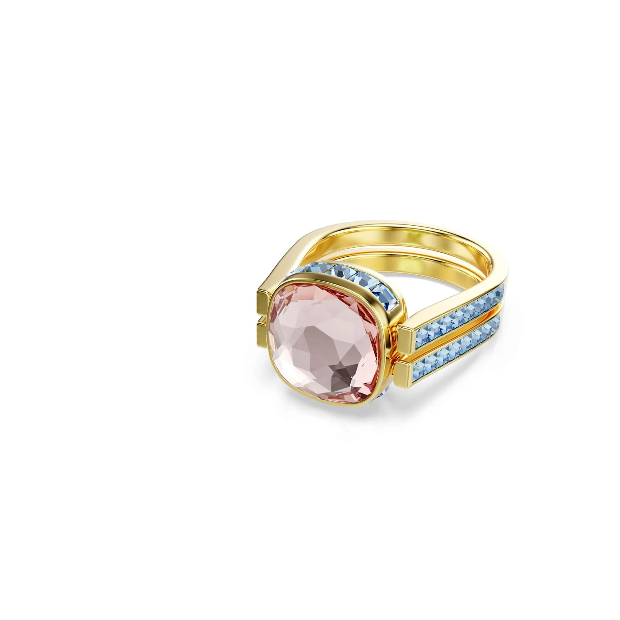 Swarovski Chroma ring, Cushion cut, Multicolored, Gold-tone plated
