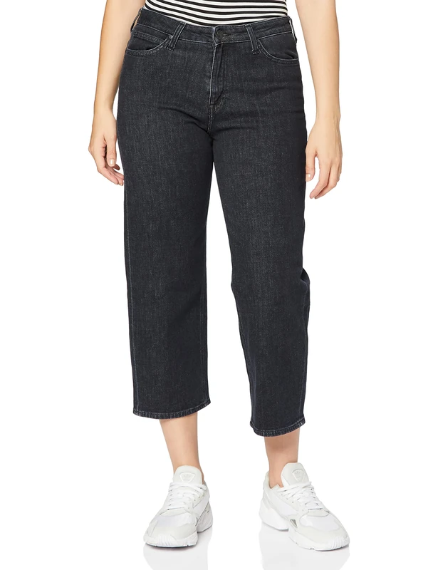 Lee Women's 5 Pocket Wide Leg Straight Straight Jeans, Black (Subtle Stone Ad), W33/L33 (Manufacturer Size: W33/L33)