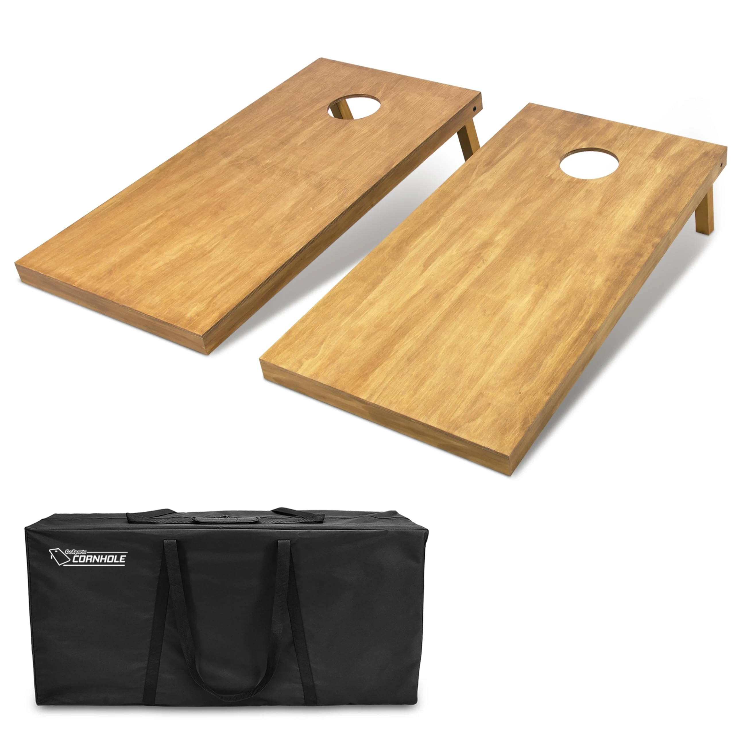GoSports Regulation Size Wooden Cornhole Set with Light Brown Finish, Includes Carrying Case