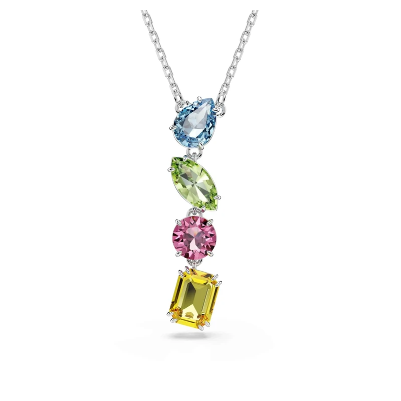 Swarovski Gema Y pendant, Mixed cuts, Multicoloured, Rhodium plated