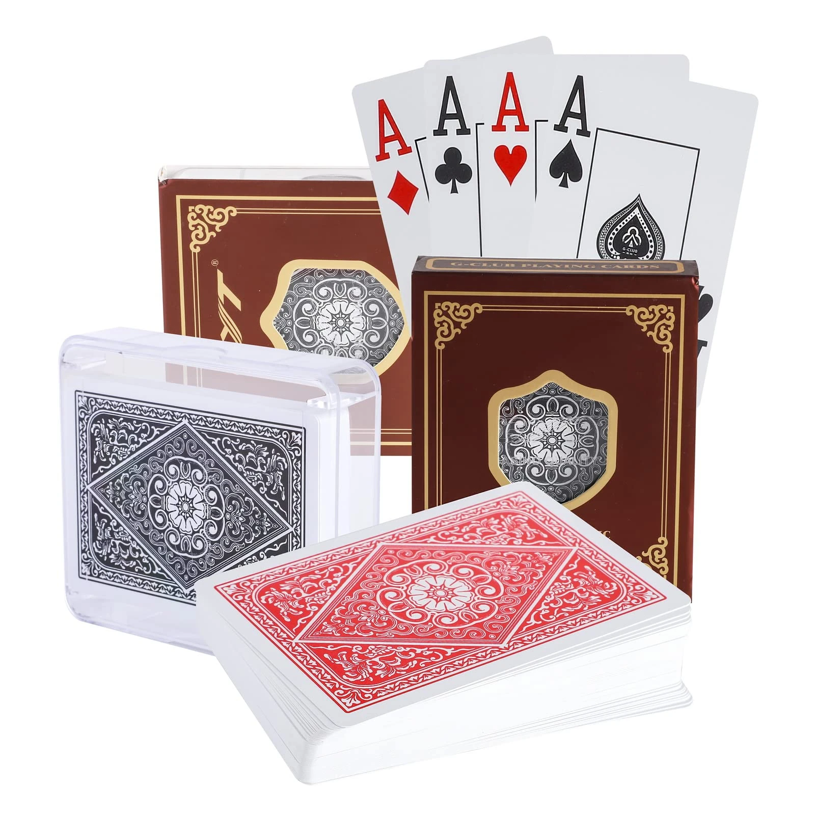 pengxiaomei Two Decks of Poker Cards, Professional Playing Cards PVC Waterproof Poker Plastic Coated Playing Cards Classic Magic Tricks Tool for Texas Holdem Poker Party and Game(Black and Red)