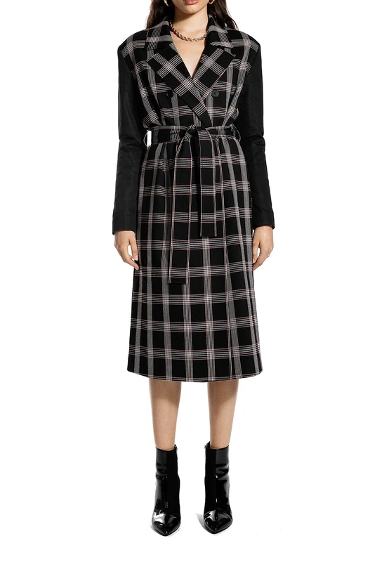 Ivy Revel DE Women's Mix Trench Coat, Multicolour (Black Check 1), 16 (Size: 42)