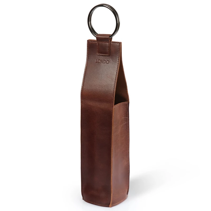 LONDO Genuine Leather Wine Bottle Carrier - Protects & Carries Bottles - Stylish Design - Fits Most Bottles