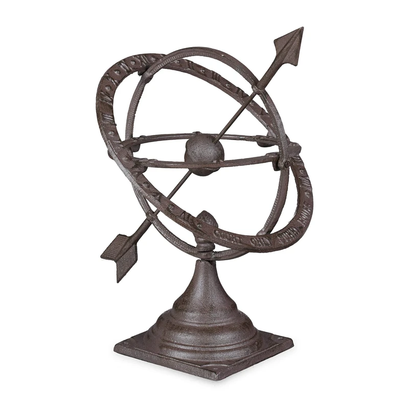 Relaxdays Antique-Style Garden Sundial, Weatherproof Garden Decor, Floor-Mount, 42 cm, Cast Iron, Patina, Green