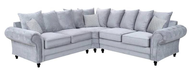 Roma Corner Sofa Fabric Grey Designer Scatter Cushions Living Room Furniture (Light Grey)