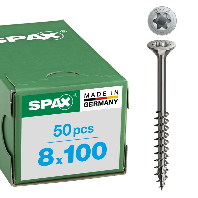 Stainless Steel Screw, 8 x 100 mm, Pack of 50, Partially Threaded, Countersunk Head, T-Star Plus T40, 4CUT, Stainless Steel A2-0197000801005 - Image 1