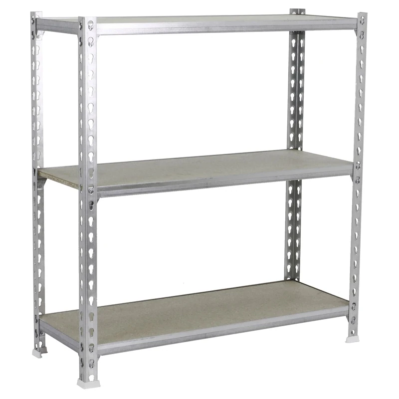 Simon Rack Garage Shelving Unit 900x1000x300 mm, 3 Tier Metal Rack with 16 mm MDF Shelves, 150 kg per Shelf, Galvanised/Wood – Maderclick
