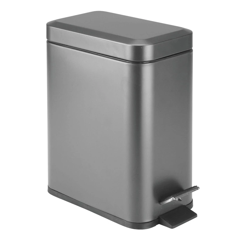 mDesign Small Modern 1.3 Gallon Rectangle Metal Lidded Step Trash Can, Compact Garbage Bin with Removable Liner Bucket and Handle for Bathroom, Kitchen, Craft Room, Office, Garage - Graphite Gray