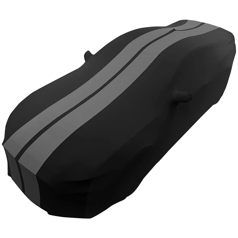 Ultraguard Sport Series Stretch Satin Indoor Car Cover - The Ultimate Custom Fit : Black with Gray Stripes for 2005-2024 Ford Mustang V6/Ecoboost/GT/Bullitt/Shelby GT350