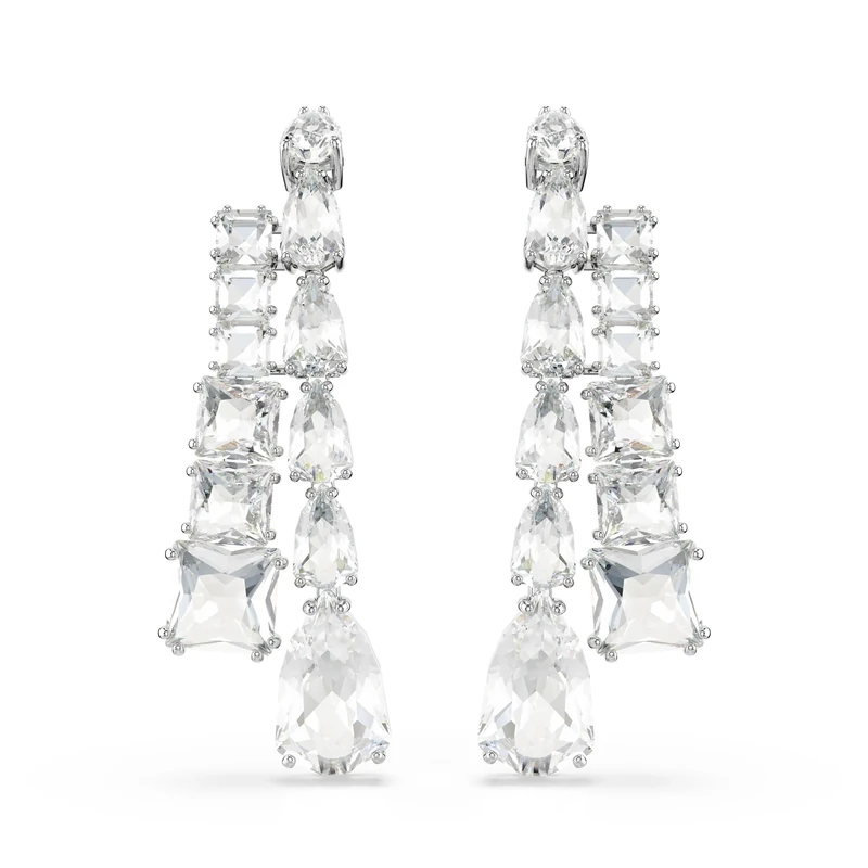 Swarovski Matrix drop earrings, Mixed cuts, White, Rhodium plated