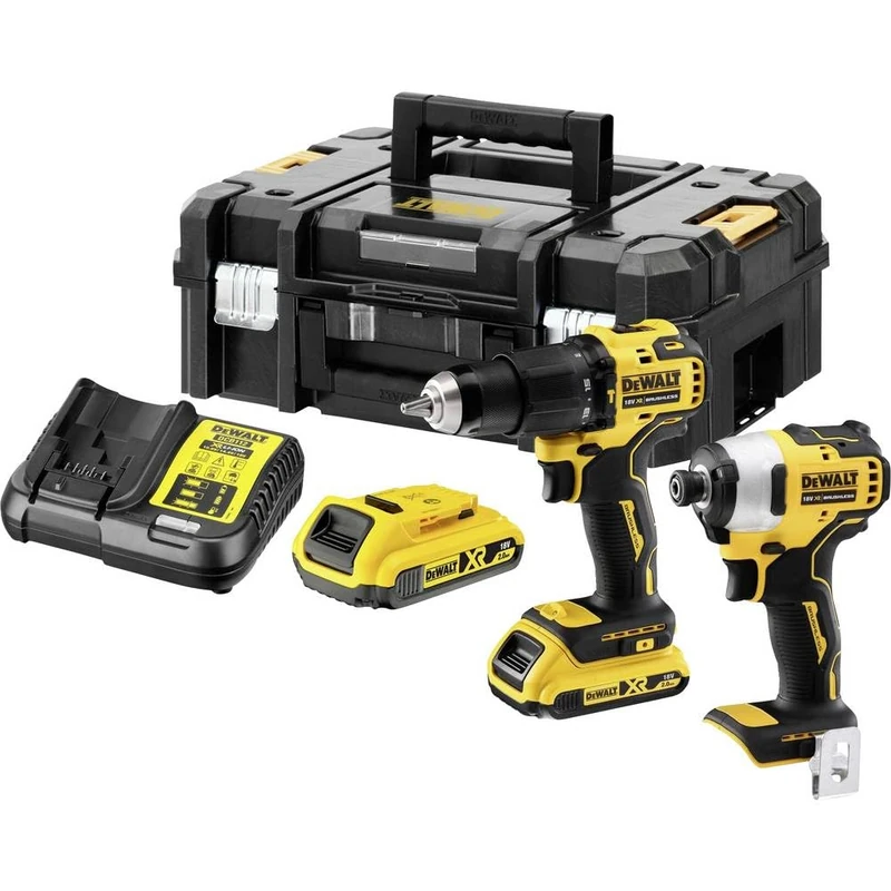 Dewalt DCK2062D2T 18 V/2 Ah Battery Combination Pack (Consisting of: Cordless Impact Drill (Brushless) DCD709 and Cordless Impact Wrench (Brushless) DCF 809, Includes 2 Batteries, Quick Charger, TSTAK