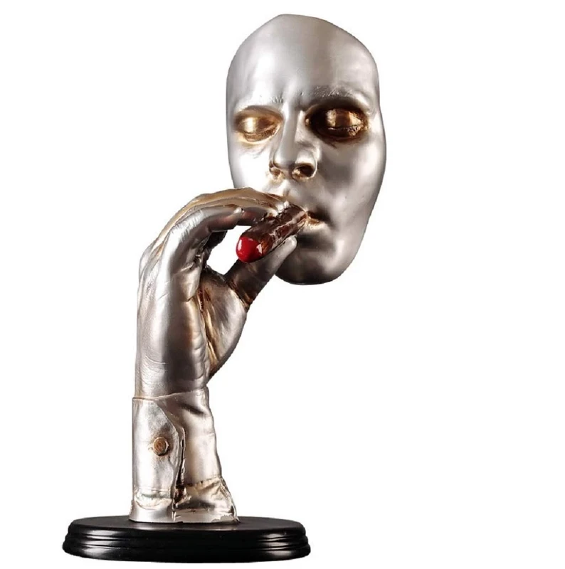 Creativestatue Abstract Sculptures Smoking Cigar Man Figurines,Elegant Handicrats 14" inches Tall (Silver)