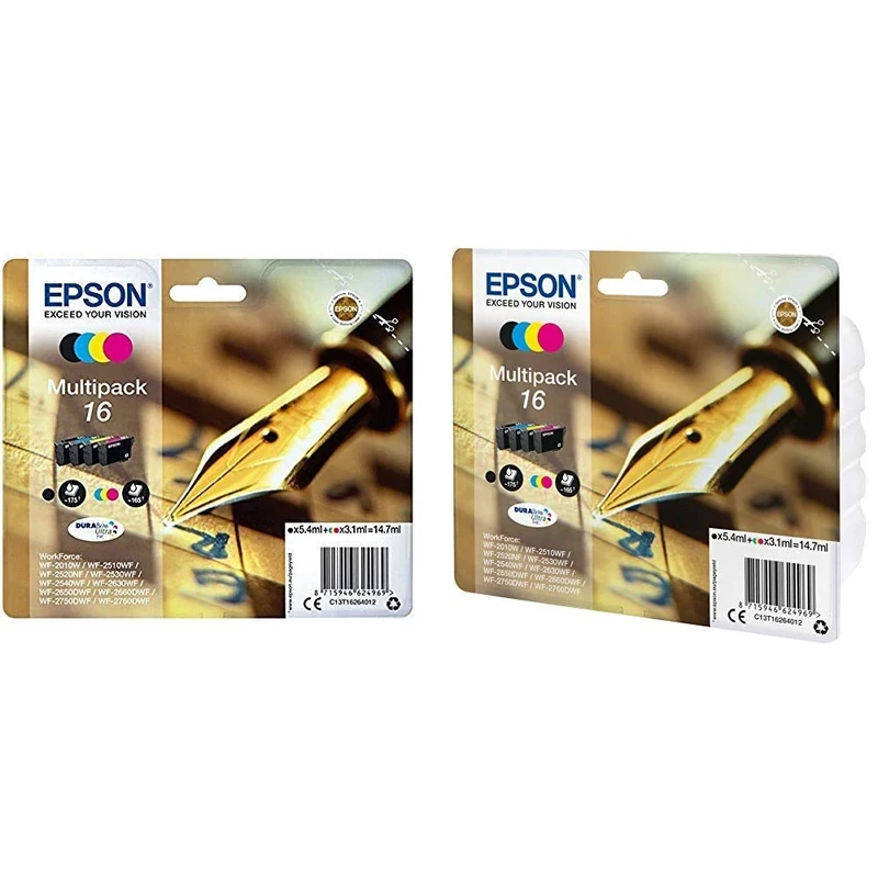 Epson C13T16264012 16 Series Ink Cartridges, Black, Cyan, Magenta, Yellow, Multipack &16 Durabrite Ultra Ink, Four colours, Multipack