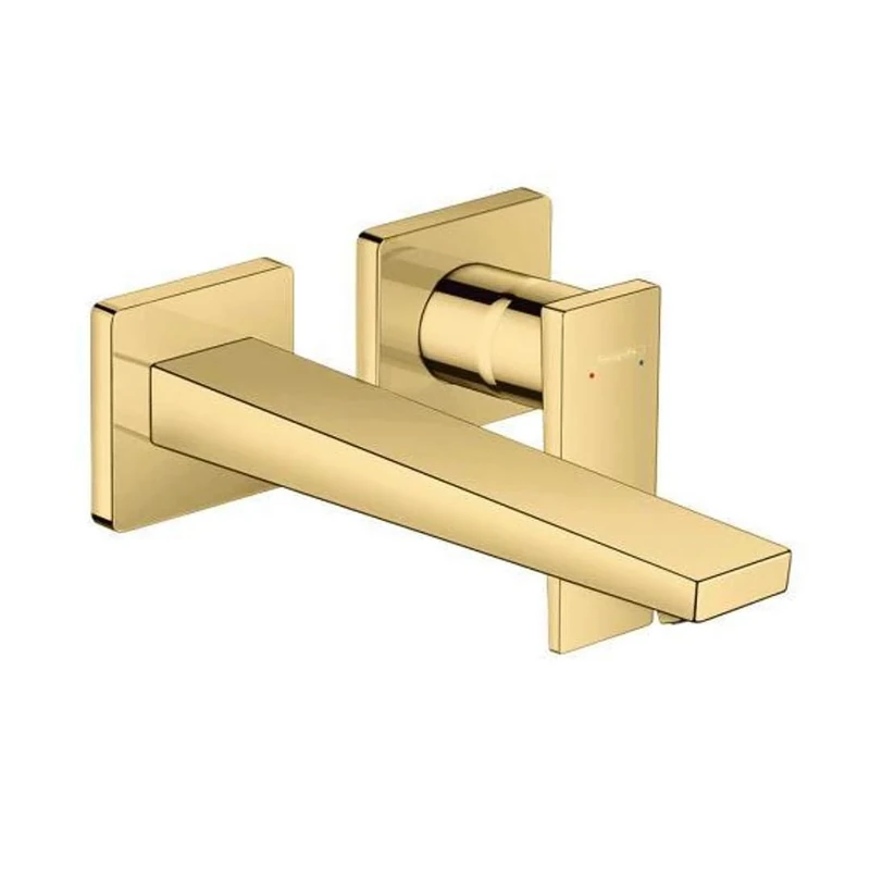 Hansgrohe 32526990 Metropol Single Basin Mixer Flush Wall Mounting with Lever Handle and Spout 22.5 cm Polished Gold Look Concealed Installation, Auslauflänge 225mm
