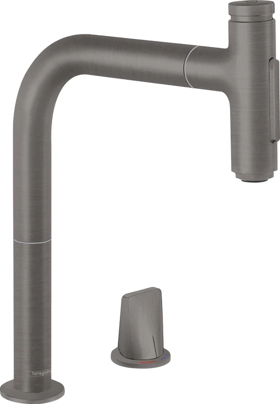 hansgrohe Select 2-Hole Kitchen Tap with Hose Box (Kitchen Tap 110° or 150° Pivoting, High Comfort Spout 200 mm with Extendable Shower, 2 Jet Types and sBox) Brushed Black Chrome