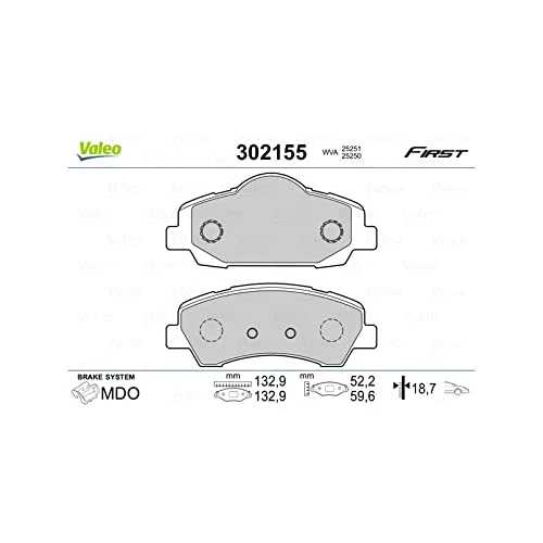 VALEO - Brake pads First - 302155 - Set of 4 pads - Front axle - Fully equipped with mounted accessories