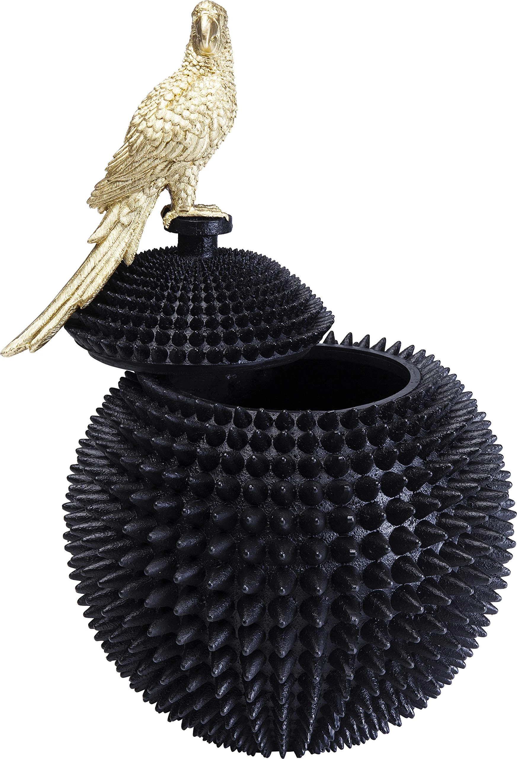 Kare Design Deco Box Parrot, Black, Gold/Black, Elegant, Bird on Spiked Structured Ball, Storage Box, Room Decor, Home Decor for Bedroom, Living Room, Hallway, 40x26x26 cm (H/W/D)