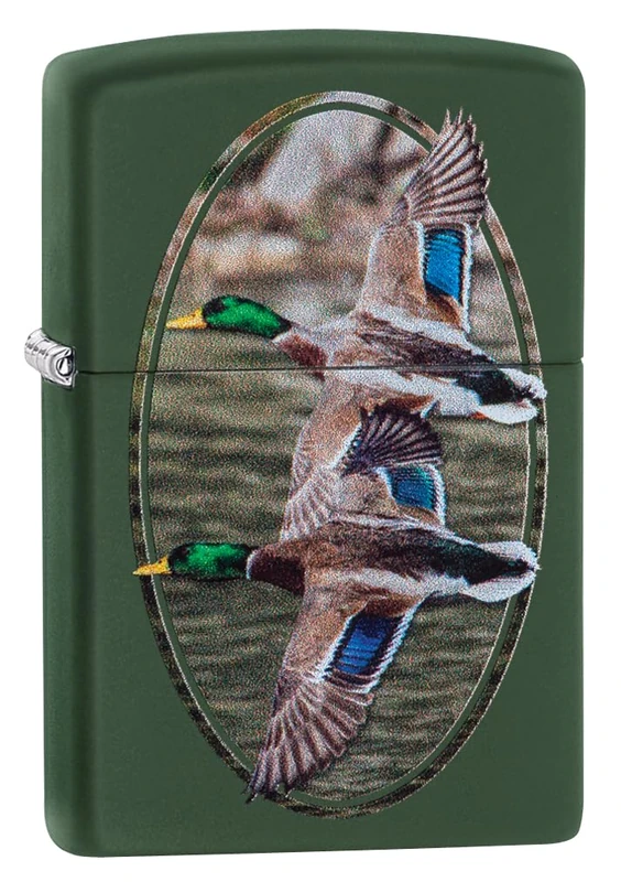 Zippo Flying Ducks Storm Lighter, Colorful Printing, Filling, Reusable Windproof Design, Gift Box, Made in USA, Green Matt