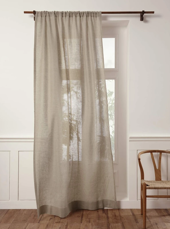 Solino Home Flax Linen Sheer Curtain 63 Inch - European 100% Pure Linen Sheer Natural Window Treatment Panel 52 x 63 Inch - Light Filtering Rod Pocket Curtain for Living Room, Bedroom - 1 Panel