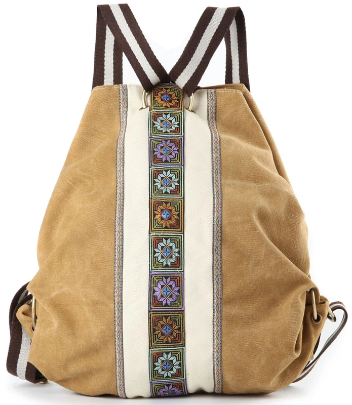 Goodhan Women Canvas Backpack Daypack Casual Shoulder Bag, Vintage Heavy-duty Anti-theft Travel Backpack, Yellow, OneSize, Soft