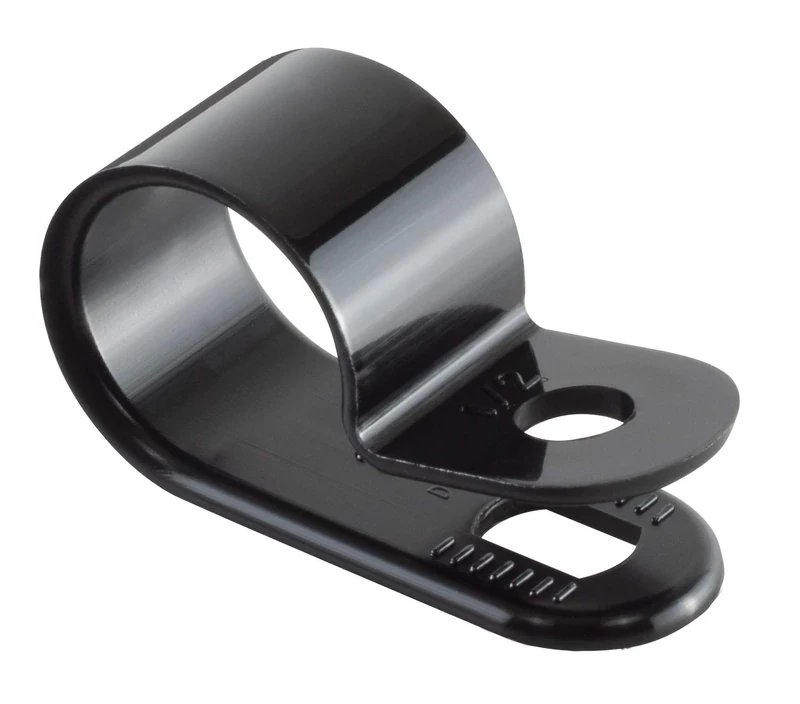 GTSE 100 Pack of Black Nylon P-Clips, 12.7mm (1/2") Diameter, Plastic Cable Clips