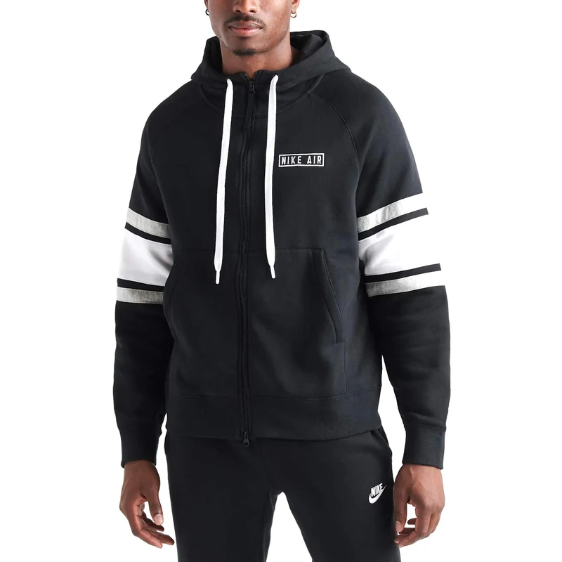 Nike Men M Nsw Air Hoodie Fz Flc Sweatshirt - Black/White/Grey Heather/White, 2X-Large