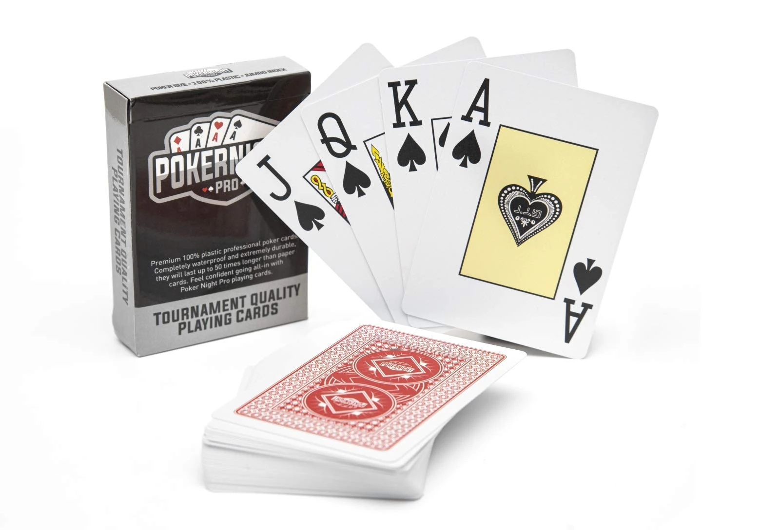 Poker Night Pro Professional Waterproof Playing Cards Plastic 100% | Texas Holdem Poker Cards (Red Backs) | 54pcs Including 2 Jokers | Jumbo Index | Super Casino Quality