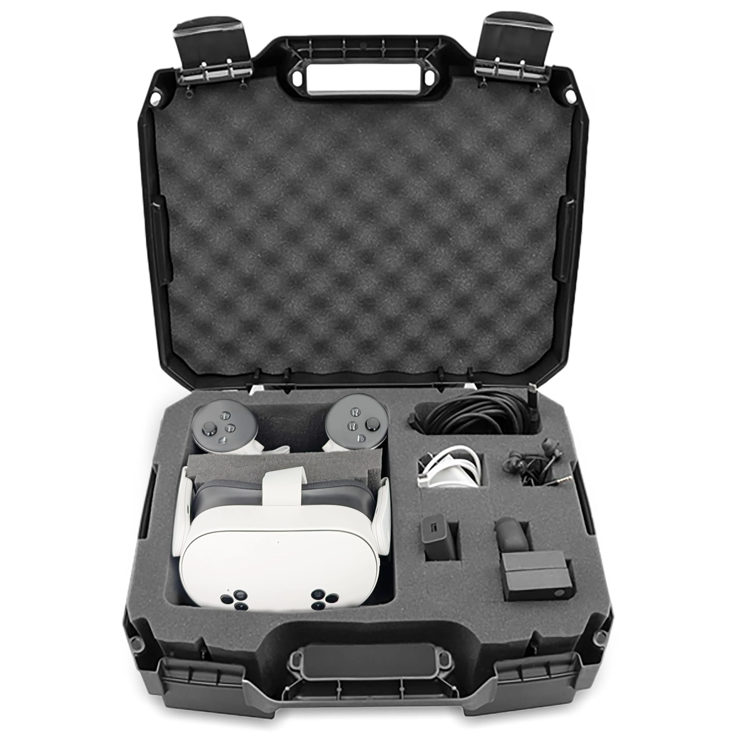 CASEMATIX Hard Shell Travel Case Compatible with Meta Quest 3 and 2 VR Headset - Fits 256GB, 128GB and 64GB Models with Custom Compartments for Accessories Like Controllers and Cables