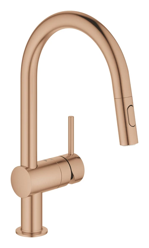 GROHE Minta Single Lever Pull Out Kitchen Sink Mixer Tap (High C-Spout 379 mm, 46 mm Ceramic Cartridge, Swivel Area 360°, Dual Spray Control, Tails 3/8 Inch), Brushed Rose Gold, 32321DL2