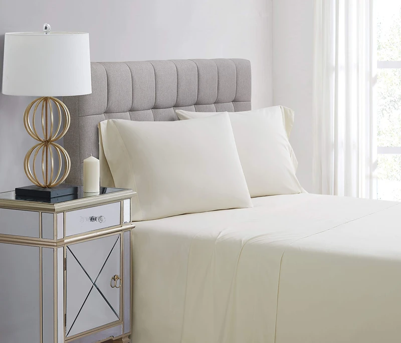 Charisma Queen Sheet Set, 400TC Percale Cotton, Vanilla Ice - Image 1
