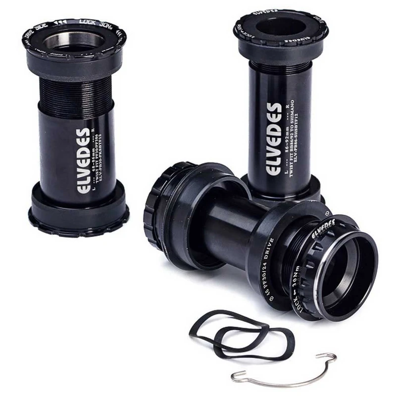 Elvedes Press-Fit Bottom Bracket 30->24 mm (42 mm) + Spacer 90.6/95.5 mm Unisex Adult E-Bike Cycling, Black, Standard