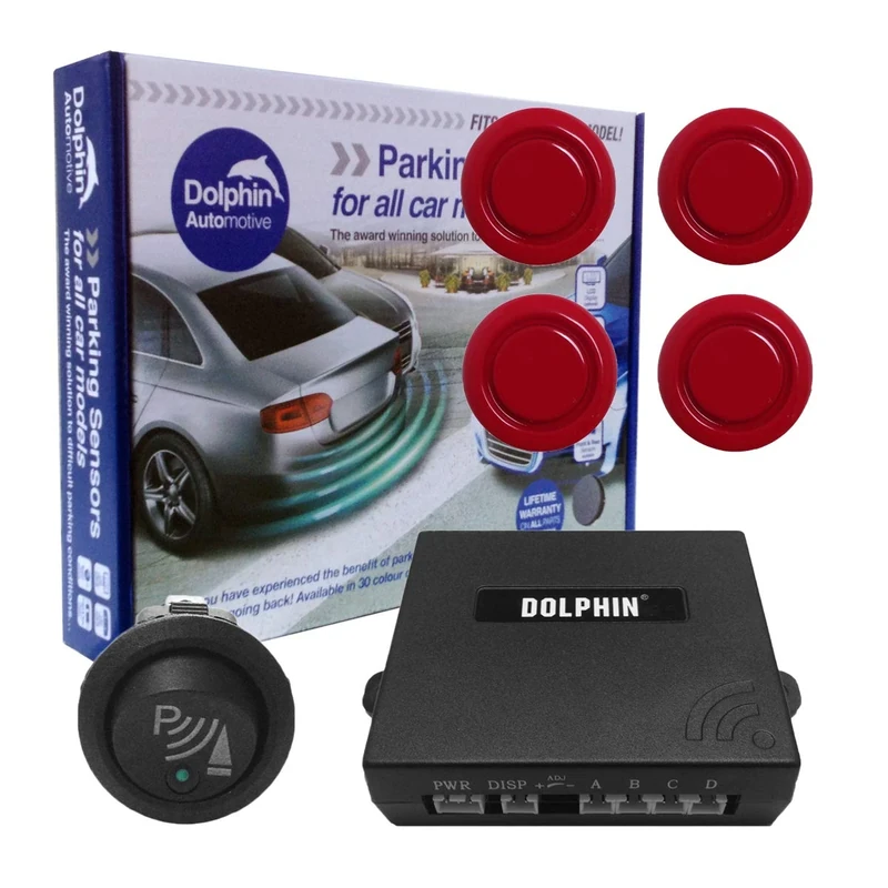 Dolphin Automotive DMS400F Micro Car Van Front Parking Sensors With Longer 6m Leads and Parking Switch in 9 Coloured Options UK (Red)