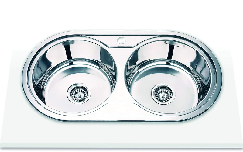 Edesa 950270009 Worktop Name C Encastre 2 Round Buckets Kitchen Sink with Tap Hole Width 80 cm Stainless Steel Finish