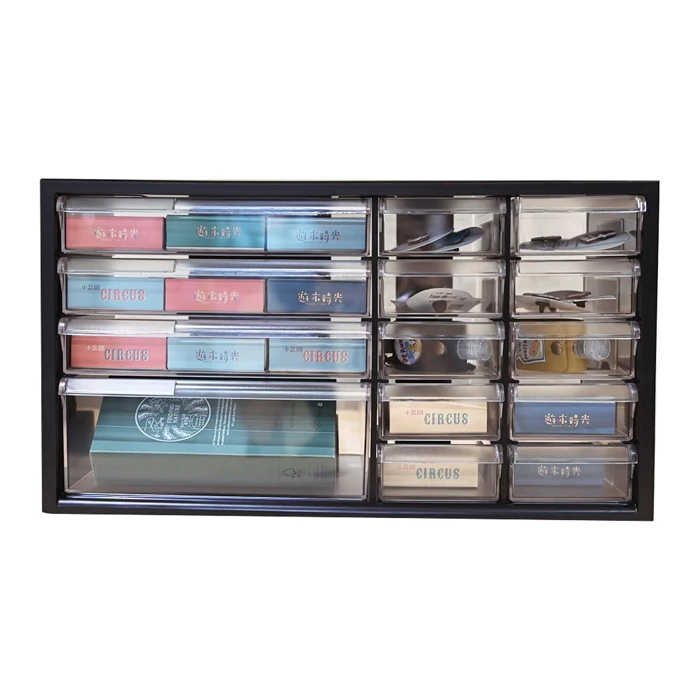 livinbox Small Parts Cabinet w/14 Clear Drawers w/Dividers for Craft, Sewing, Blocks, Office Supplies, Stationary, Storage Organizer, Black A9-1310-BK