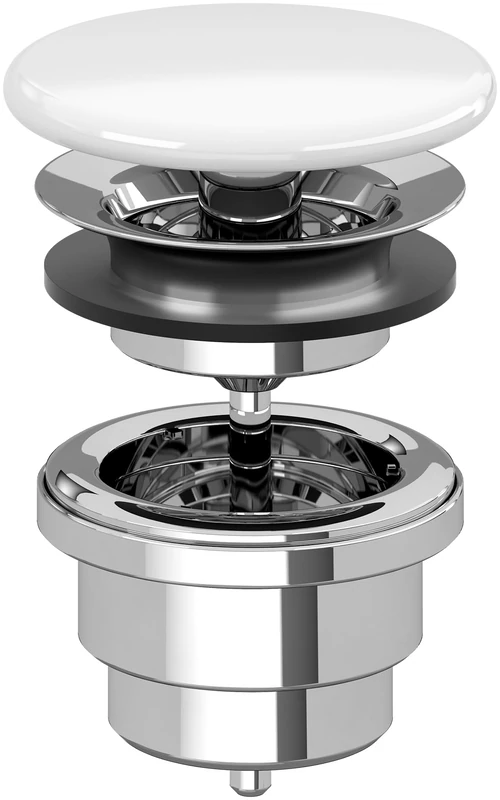 Villeroy & Boch Drain Valve Without Overflow, Non-closable Valve for washbasin, Brass Drain Fitting with Ceramic Cover, Diameter 32 mm, Alpine White