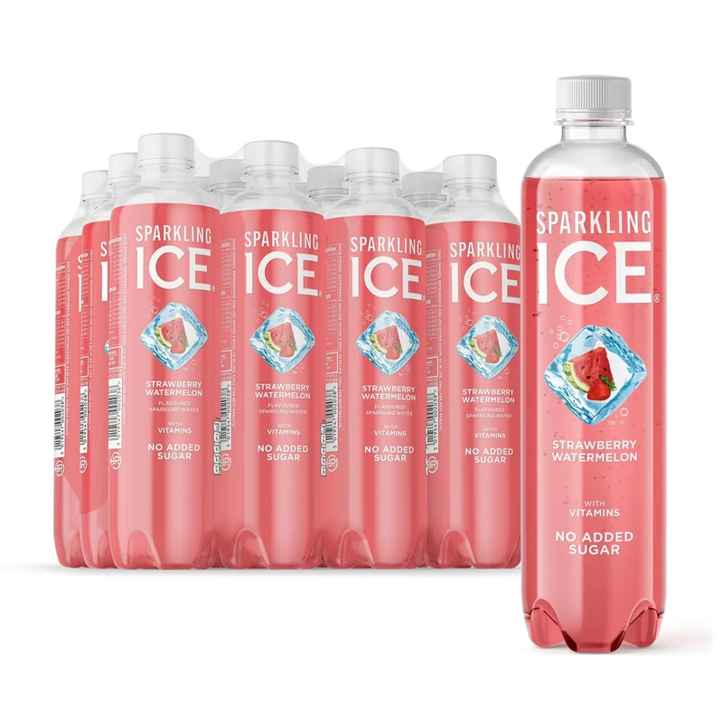 Sparkling Ice, Strawberry Watermelon Flavored Sparkling Water - Contains Vitamins- Only 12 calories- No Added Sugar - No Carbs (12 x 500ml Bottles)