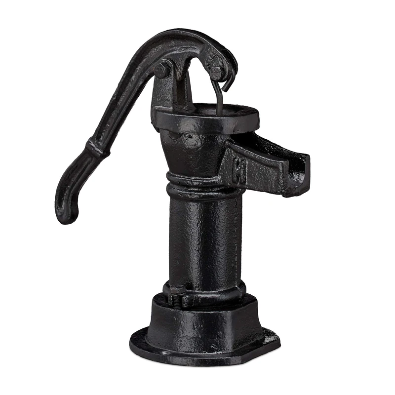 Relaxdays Decorative Pump, Mini Water Pump, Antique Design, Hand Pump, Weatherproof, Garden Ornament, Cast Iron, Black