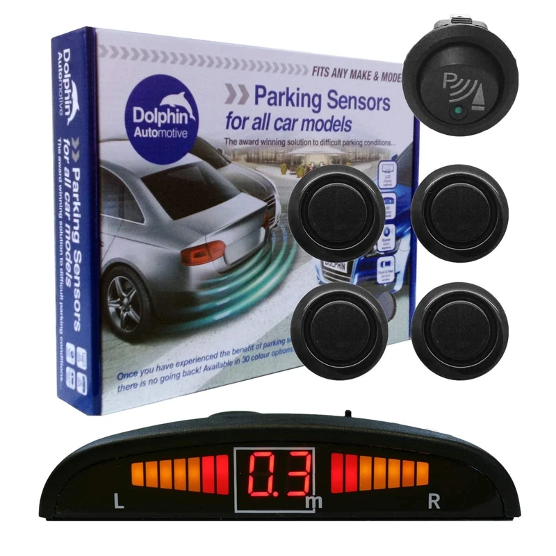 Dolphin DMS450F Front Parking Sensors In 9 Colours 4 Ultrasonic Radar Sensors Kit Audio & Display Alert System Matt & Gloss Black +7 More Colours (Coal Grey)