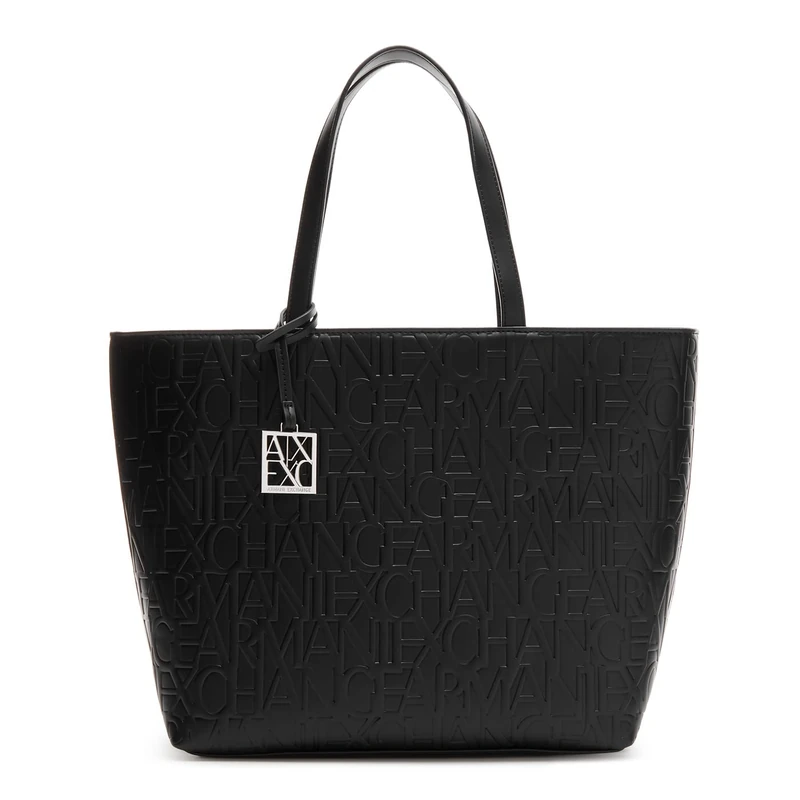 A｜X ARMANI EXCHANGE Medium Logo All Over Debossed Shopping Bag, Neroblack, One Size